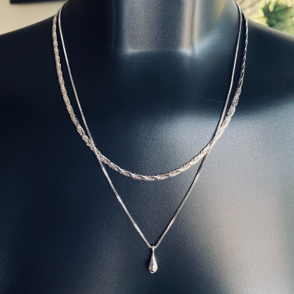 FAC Silver Tone Rhodium Plated Layered Pendant Necklace​​​